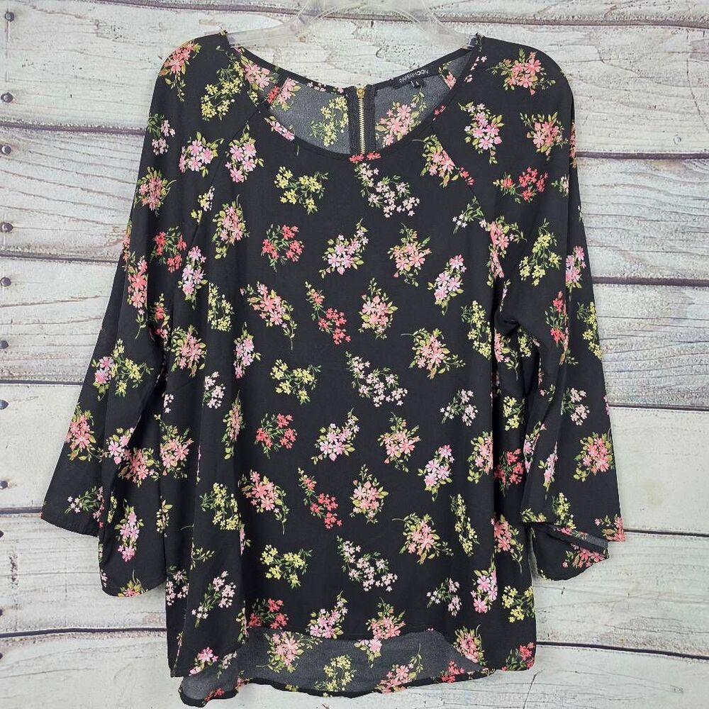 Papermoon Black Floral Long Sleeve Blouse Back Zip L